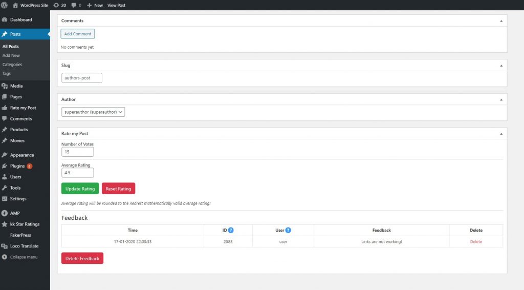 Rate my Post: Ratings can be changed in the backend Rate my Post: Ratings can be changed in the backend