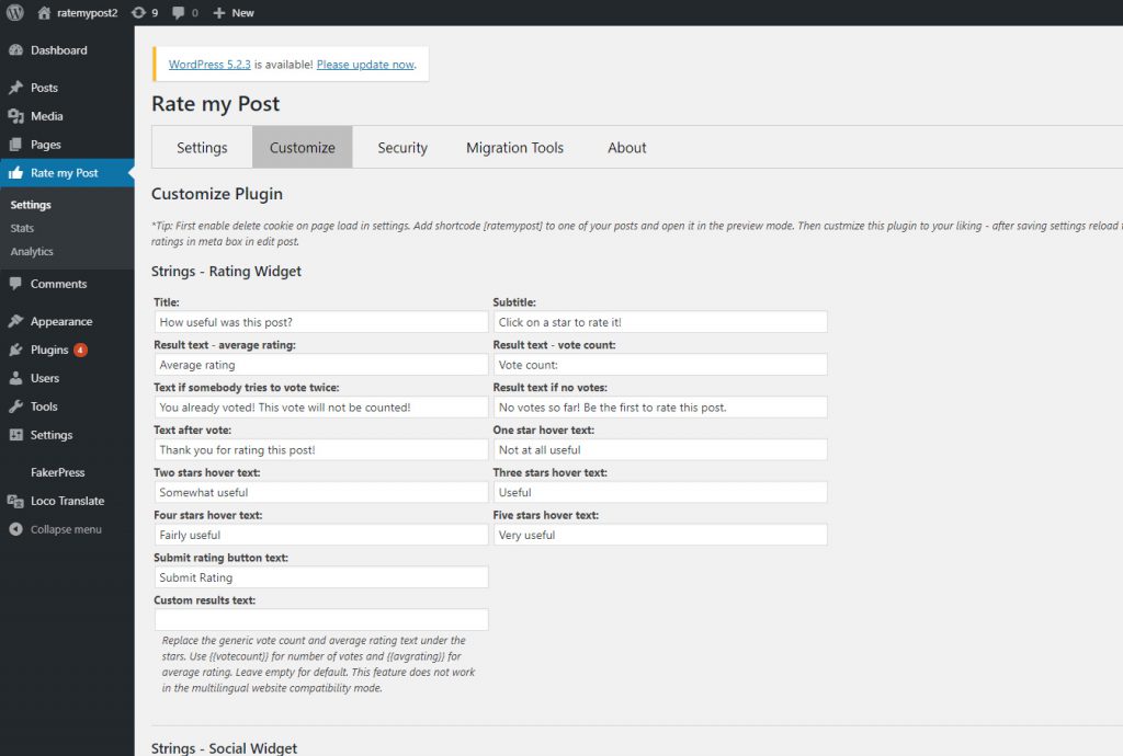 Rate my Post: The customize section Rate my Post: The customize section