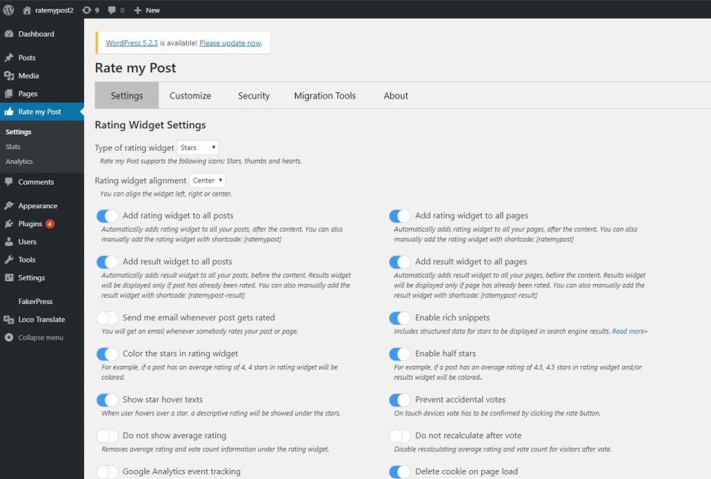 Rate my Post: The settings section Rate my Post: The settings section