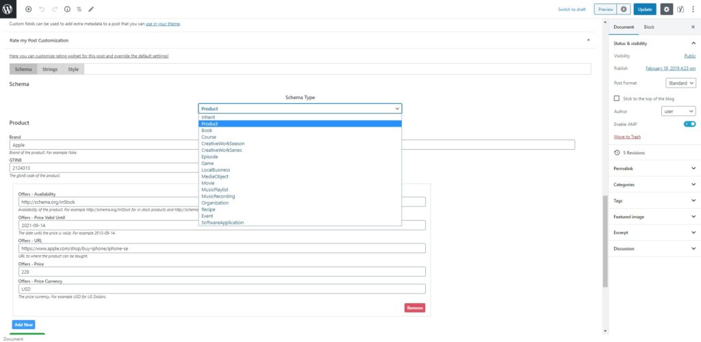 Rate my Post Pro: Supported schema types in post editor Rate my Post Pro: Supported schema types in post editor
