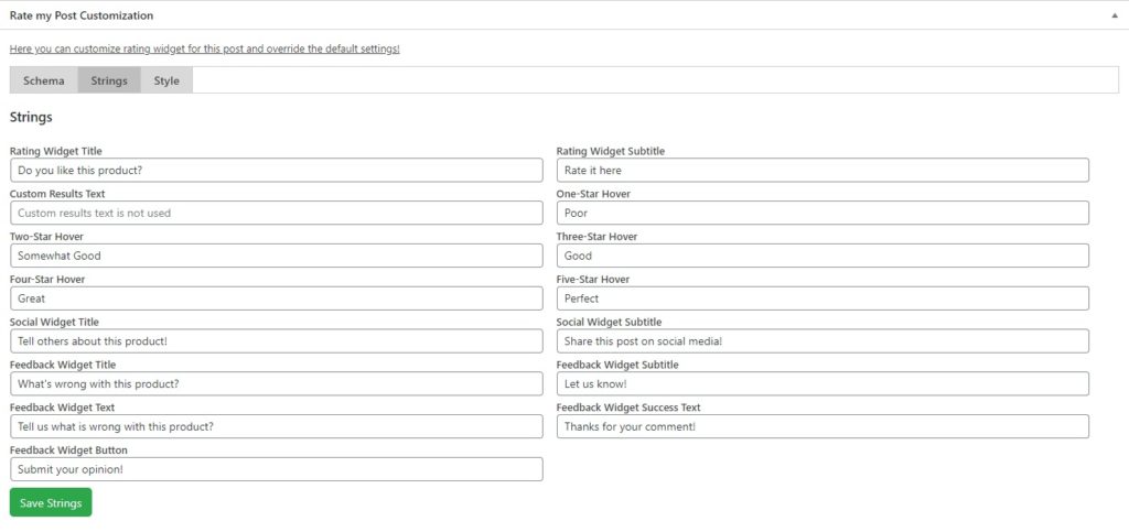 Rate my Post PRO: Custom Rating Widgets - Modify Strings Rate my Post PRO: Custom Rating Widgets - Modify Strings